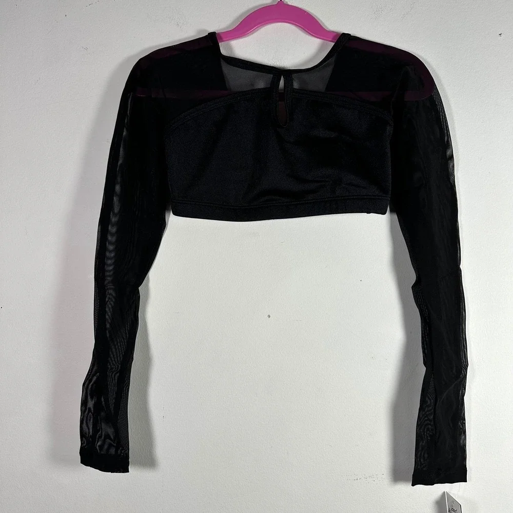 Body Wrappers‎ Premiere Black Mesh Long Sleeve Keyhole Dance Crop Top 8-10